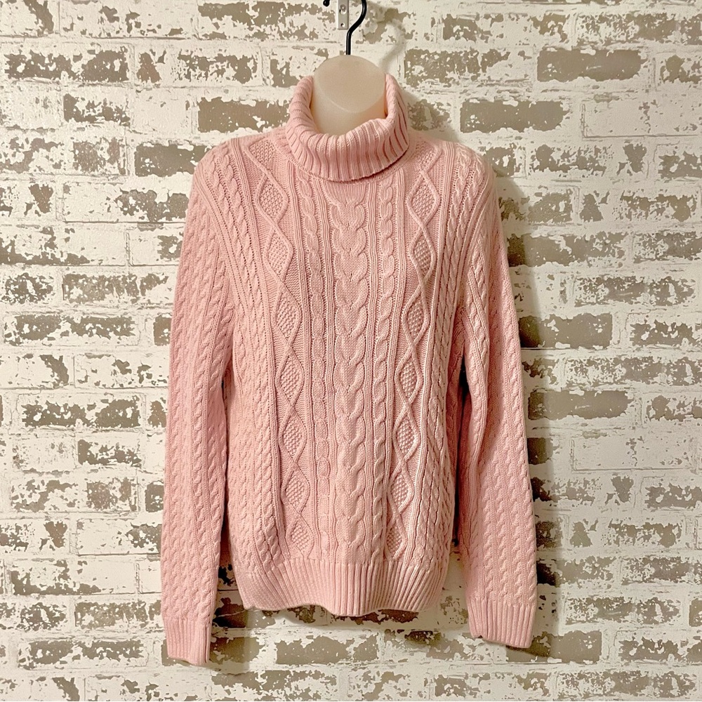Wainscott XL Vintage 100% Cotton pink cable knit turtleneck sweater